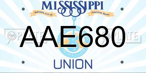 AAE680 Mississippi License Plate