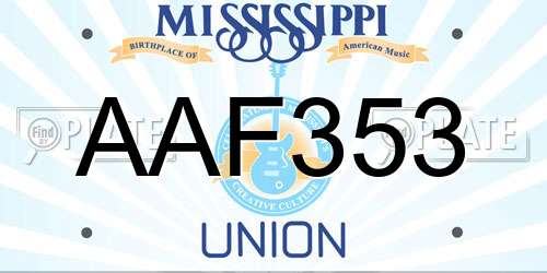 AAF353 Mississippi License Plate