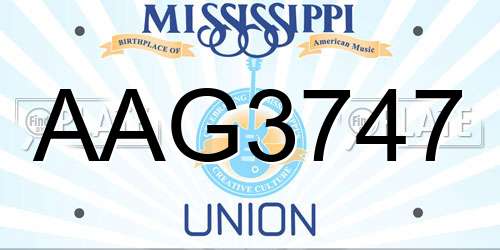 AAG3747 Mississippi License Plate
