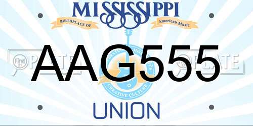 AAG555 Mississippi License Plate