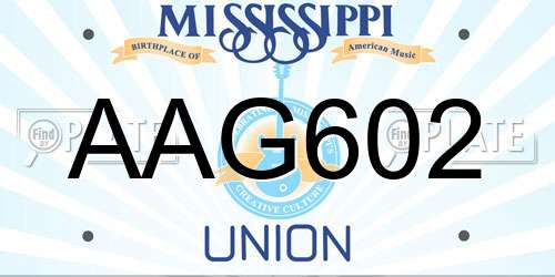 AAG602 Mississippi License Plate