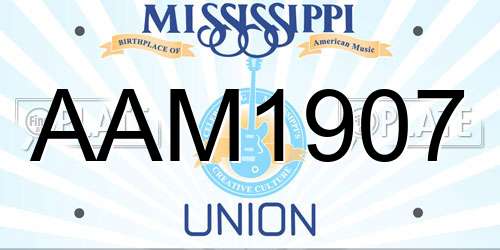AAM1907 Mississippi License Plate