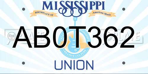 AB0T362 Mississippi License Plate