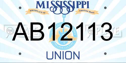 AB12113 Mississippi License Plate