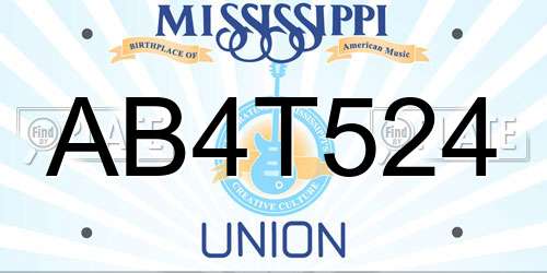 AB4T524 Mississippi License Plate