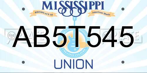AB5T545 Mississippi License Plate