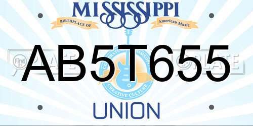 AB5T655 Mississippi License Plate