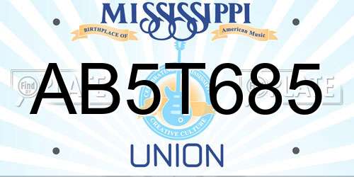 AB5T685 Mississippi License Plate