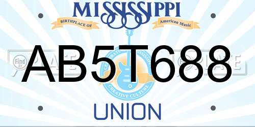 AB5T688 Mississippi License Plate