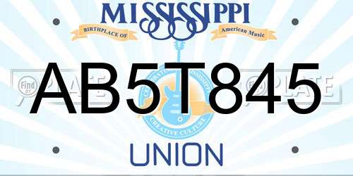 AB5T845 Mississippi License Plate