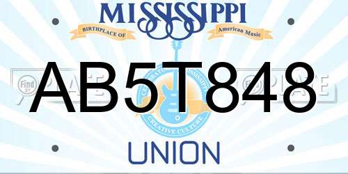 AB5T848 Mississippi License Plate