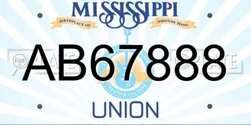AB67888 Mississippi License Plate