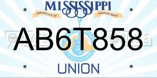 AB6T858 Mississippi License Plate