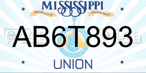 AB6T893 Mississippi License Plate
