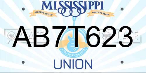 AB7T623 Mississippi License Plate