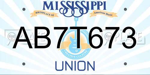 AB7T673 Mississippi License Plate