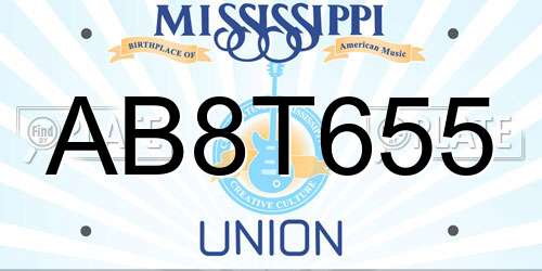 AB8T655 Mississippi License Plate