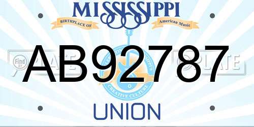 AB92787 Mississippi License Plate
