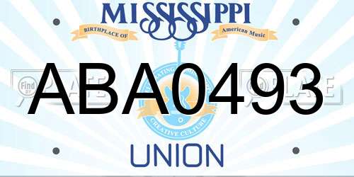 ABA0493 Mississippi License Plate