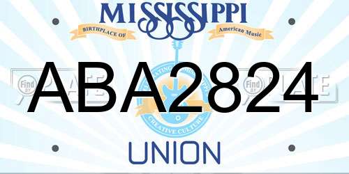 ABA2824 Mississippi License Plate