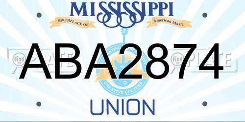 ABA2874 Mississippi License Plate