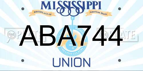 ABA744 Mississippi License Plate