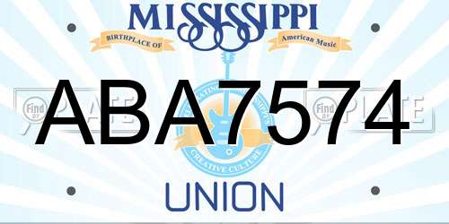 ABA7574 Mississippi License Plate