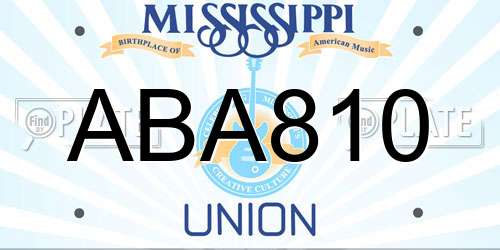 ABA810 Mississippi License Plate