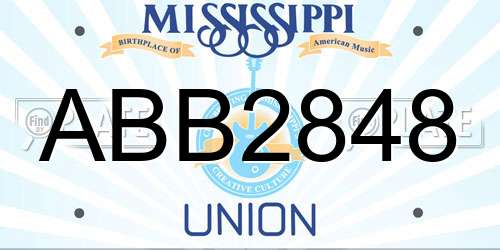 ABB2848 Mississippi License Plate