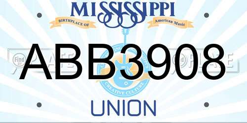 ABB3908 Mississippi License Plate