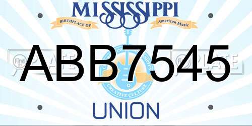 ABB7545 Mississippi License Plate