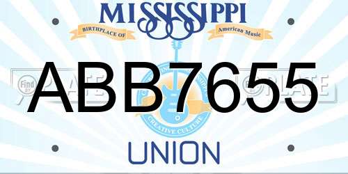 ABB7655 Mississippi License Plate