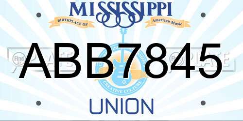 ABB7845 Mississippi License Plate