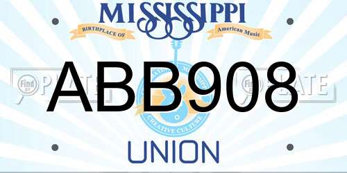 ABB908 Mississippi License Plate