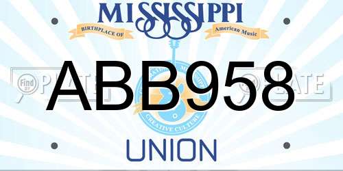 ABB958 Mississippi License Plate