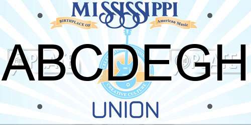 ABCDEGH Mississippi License Plate