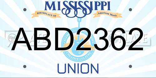 ABD2362 Mississippi License Plate