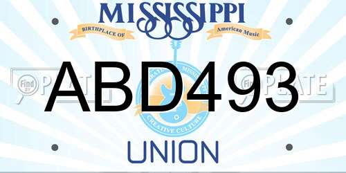 ABD493 Mississippi License Plate