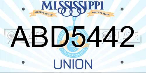ABD5442 Mississippi License Plate