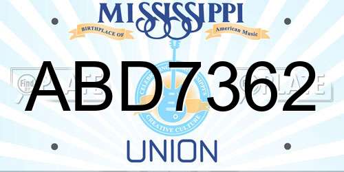 ABD7362 Mississippi License Plate