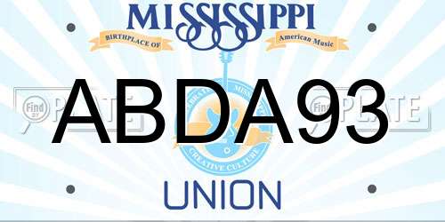 ABDA93 Mississippi License Plate