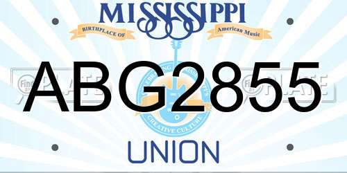 ABG2855 Mississippi License Plate