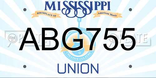 ABG755 Mississippi License Plate
