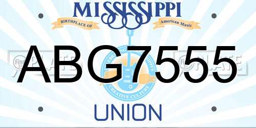 ABG7555 Mississippi License Plate