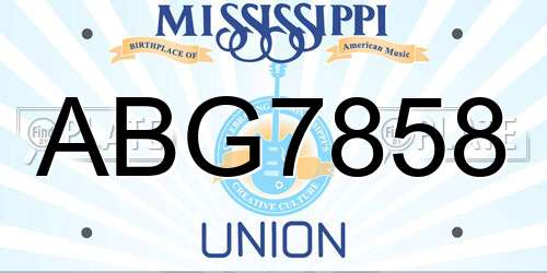 ABG7858 Mississippi License Plate