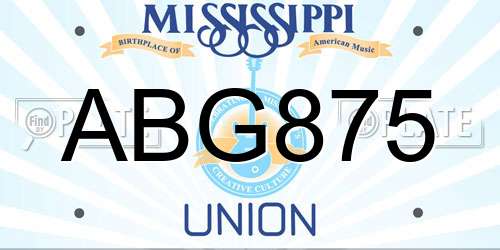 ABG875 Mississippi License Plate