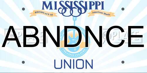 ABNDNCE Mississippi License Plate