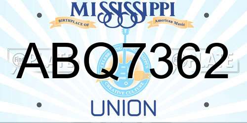 ABQ7362 Mississippi License Plate