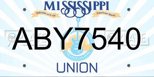 ABY7540 Mississippi License Plate