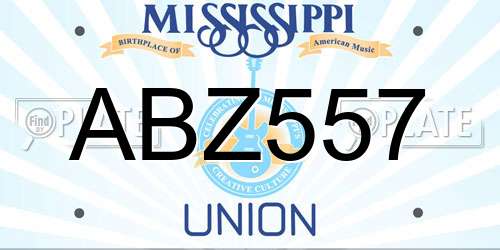 ABZ557 Mississippi License Plate